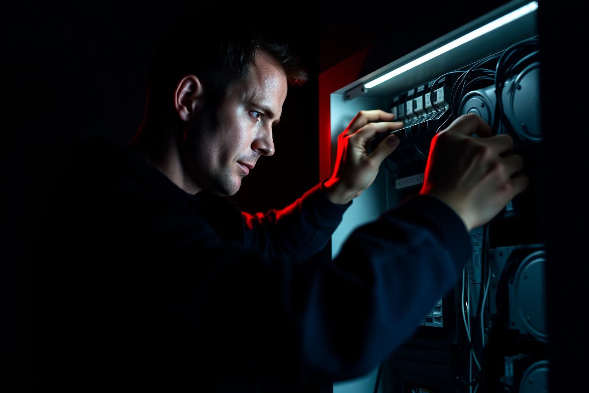 Elektricien van MGK Elektrotechniek aan het werk aan een meterkast